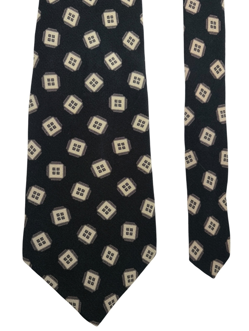 Brooks Brothers Makers Silk Black Cream Geometric USA Men's Designer Tie
